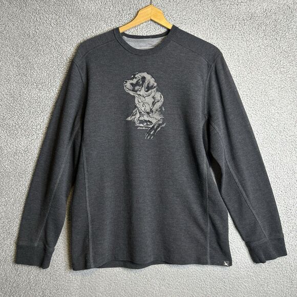 EDDIE BAUER Thermal Dog Shirt Mens Large Gray Waffle Labrador Retreiver Hunting - Picture 1 of 13